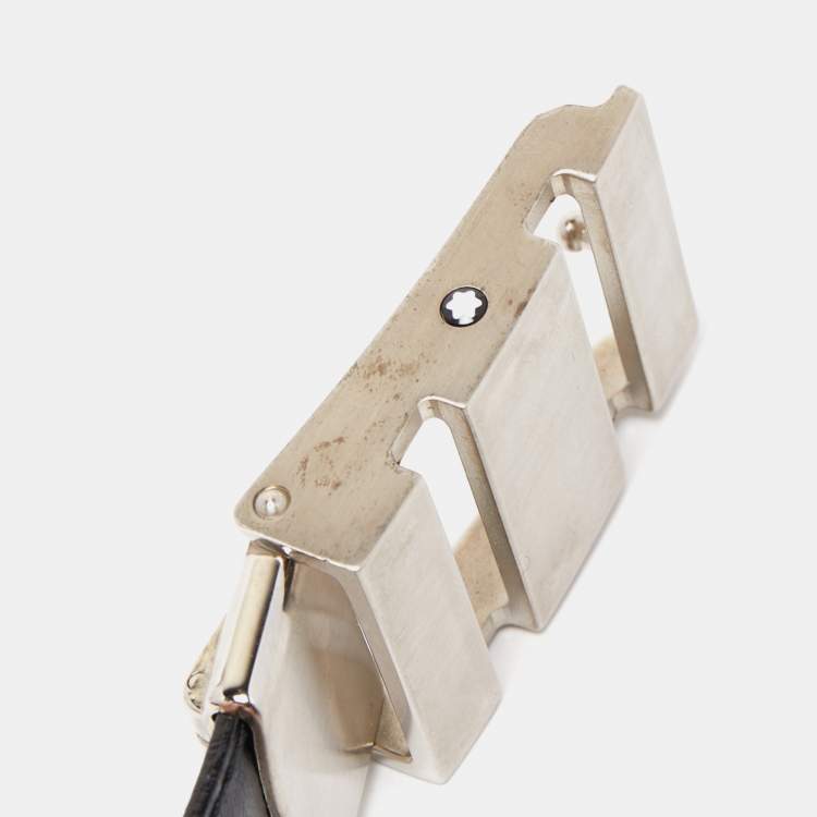 Pre Owned Montblanc Black Leather Cut to Size Buckle Belt 