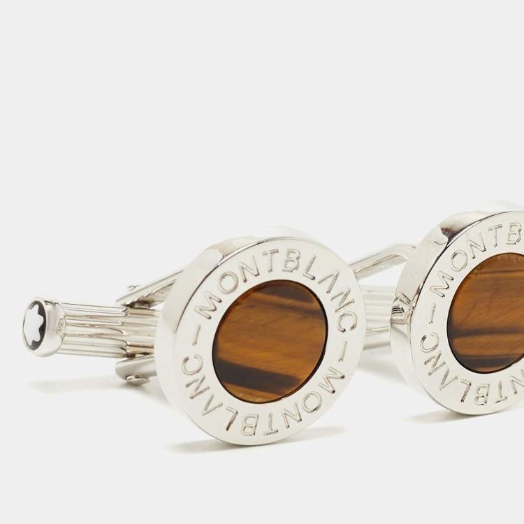 Pre Owned Montblanc Silver Tone Resin Round Cufflinks