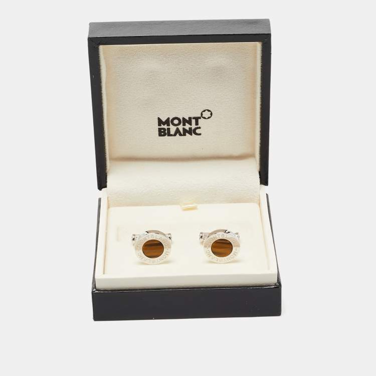 Pre Owned Montblanc Silver Tone Resin Round Cufflinks