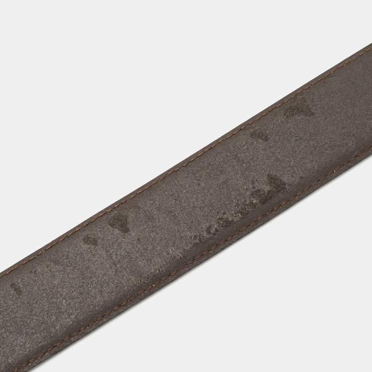 Pre Owned Montblanc Black/Brown Leather Buckle Belt 95CM