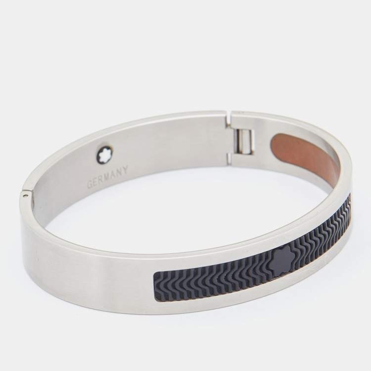 Pre Owned Montblanc Rubber Silver Tone Hinged Bangle Bracelet