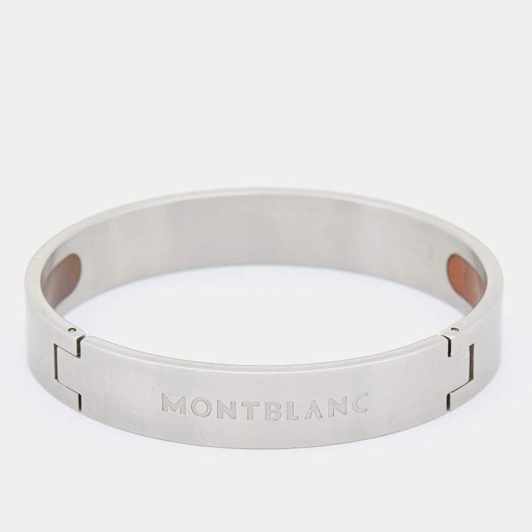 Pre Owned Montblanc Rubber Silver Tone Hinged Bangle Bracelet