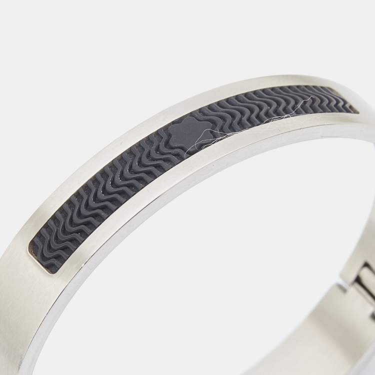 Pre Owned Montblanc Rubber Silver Tone Hinged Bangle Bracelet