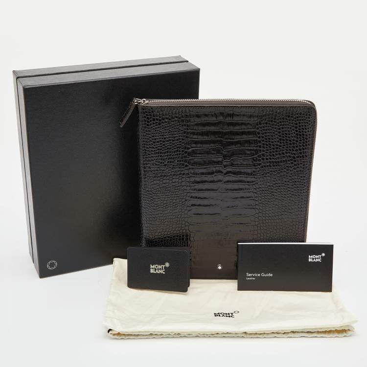 Pre Owned Montblanc Dark Brown Croc Embossed Leather Medium Meisterstuck Notebook Zip Case