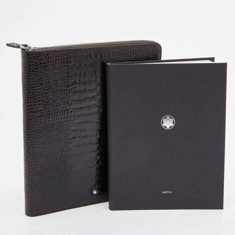 Pre Owned Montblanc Dark Brown Croc Embossed Leather Medium Meisterstuck Notebook Zip Case