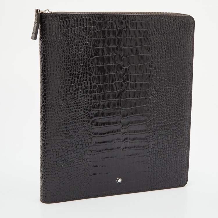 Pre Owned Montblanc Dark Brown Croc Embossed Leather Medium Meisterstuck Notebook Zip Case
