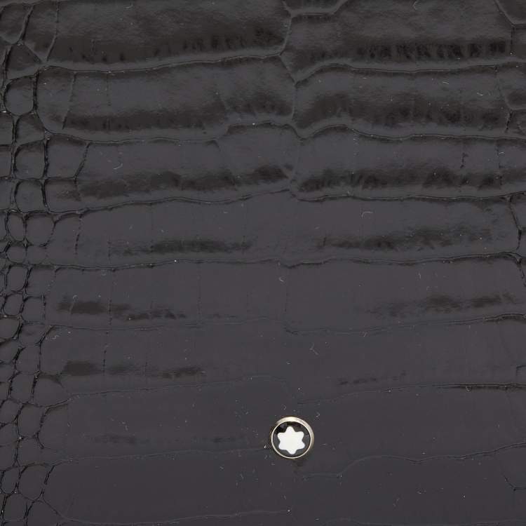 Pre Owned Montblanc Dark Brown Croc Embossed Leather Medium Meisterstuck Notebook Zip Case