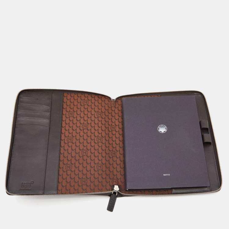 Pre Owned Montblanc Dark Brown Croc Embossed Leather Medium Meisterstuck Notebook Zip Case