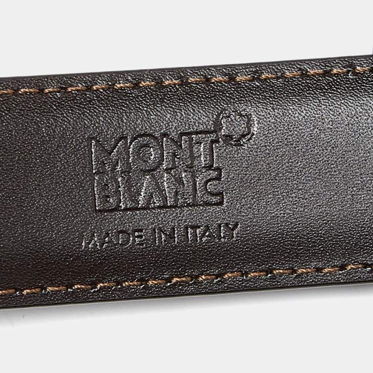 Pre Owned Montblanc Black/Brown Leather Horseshoe Buckle Cut to Size Reversible Belt