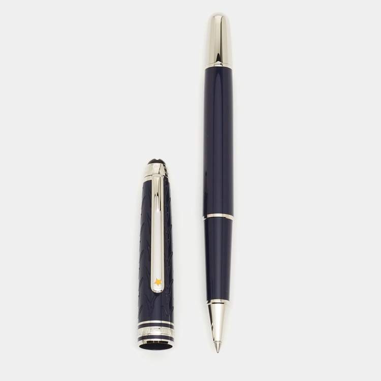 Pre Owned Montblanc Meisterstuck Blue Lacquer Silver Tone Ballpoint Pen 