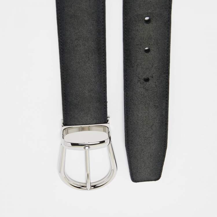 Pre Owned Montblanc Black Suede Cut to Size Horseshoe Buckle Belt