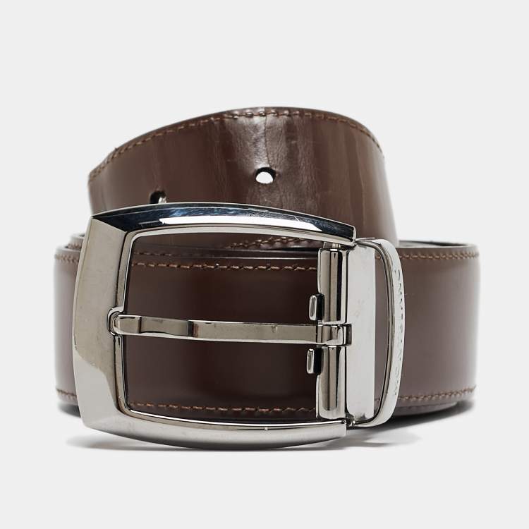 Pre Owned Montblanc Black/Brown Leather Cut to Size Reversible Belt
