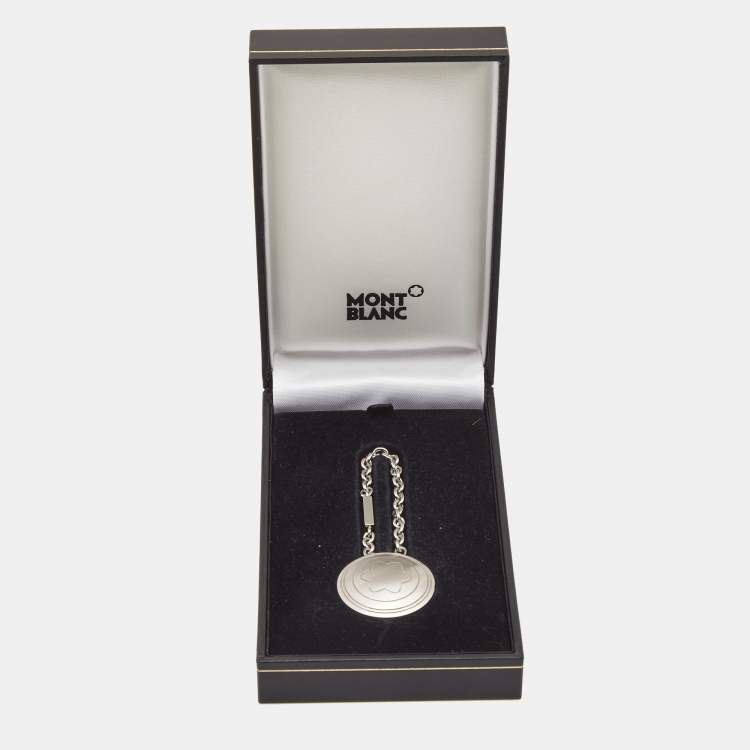 Pre Owned Montblanc Engraved Emblem Silver Tone Round Key Holder / Key Chain