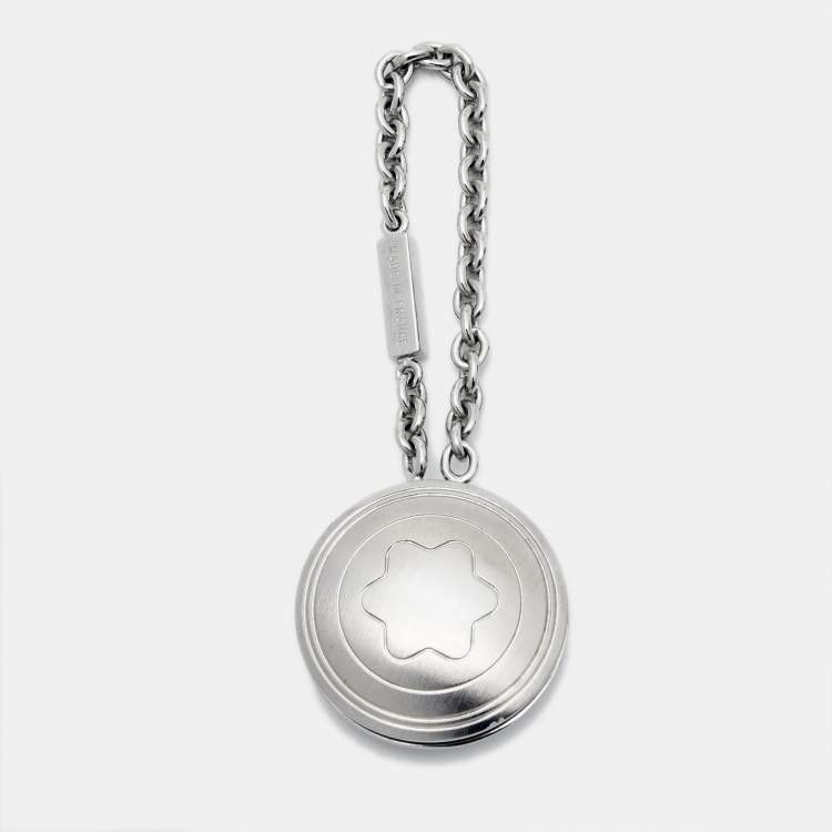 Pre Owned Montblanc Engraved Emblem Silver Tone Round Key Holder / Key Chain