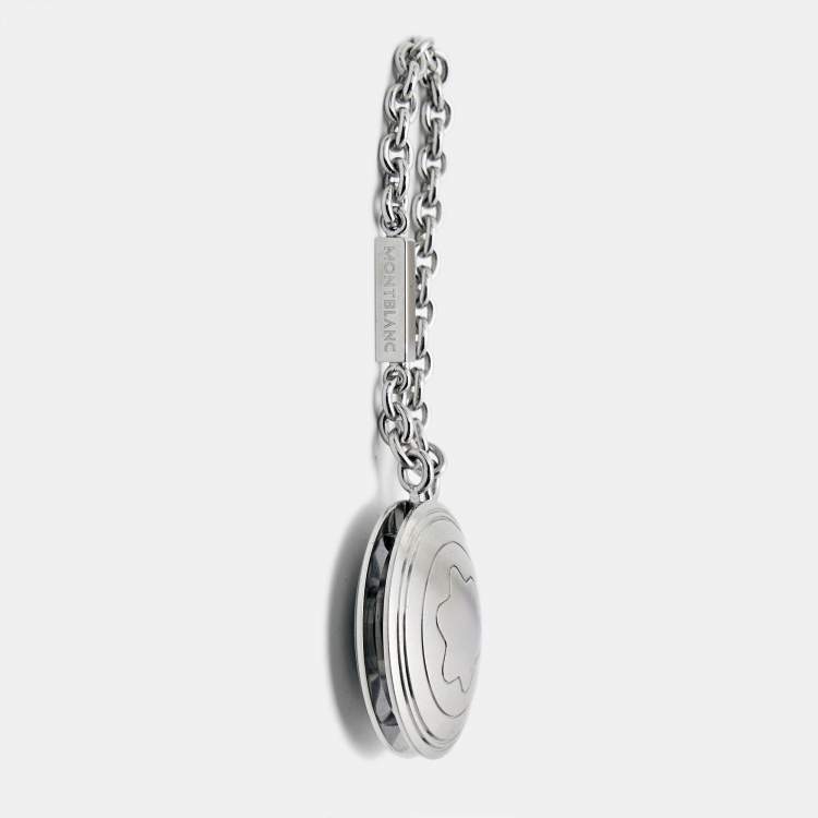 Pre Owned Montblanc Engraved Emblem Silver Tone Round Key Holder / Key Chain