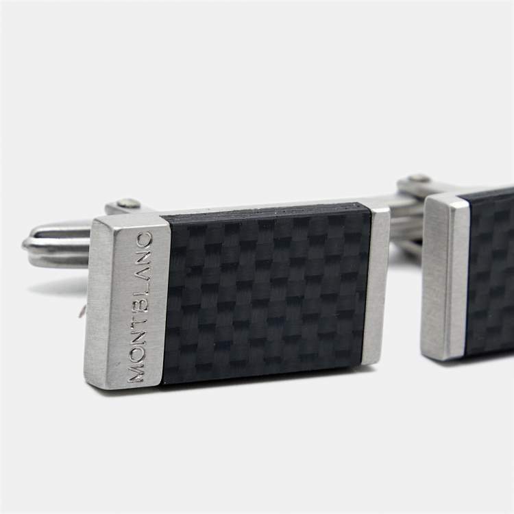 Pre Owned Montblanc Carbon Fiber Silver Tone Rectangular Cufflinks