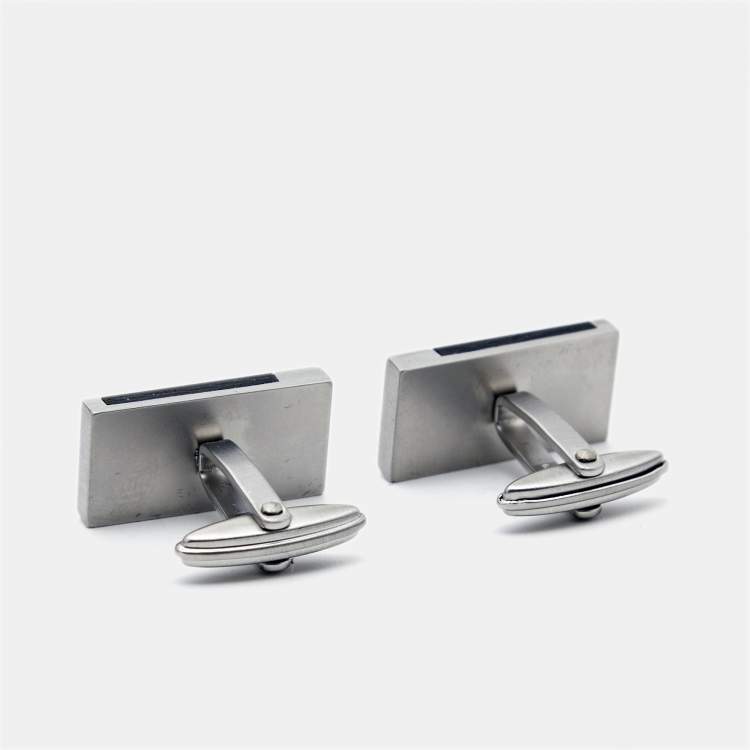Pre Owned Montblanc Carbon Fiber Silver Tone Rectangular Cufflinks