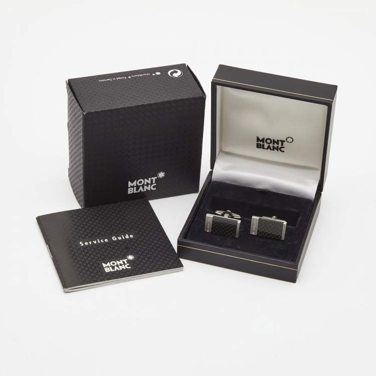 Pre Owned Montblanc Carbon Fiber Silver Tone Rectangular Cufflinks