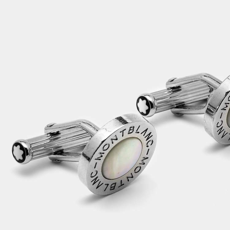 Pre Owned Montblanc Meisterstück Mother of Pearl Silver Tone Cufflinks