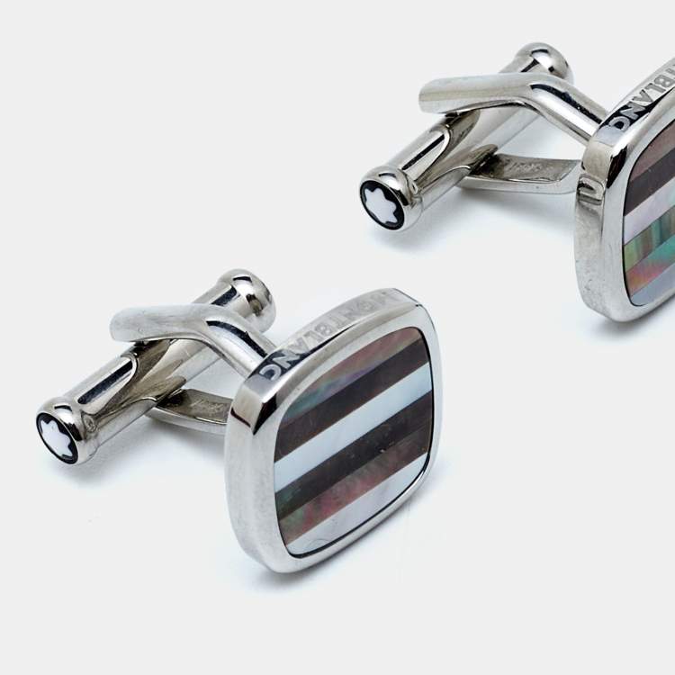 Pre Owned Montblanc Mother of Pearl Stainless Steel Cufflinks