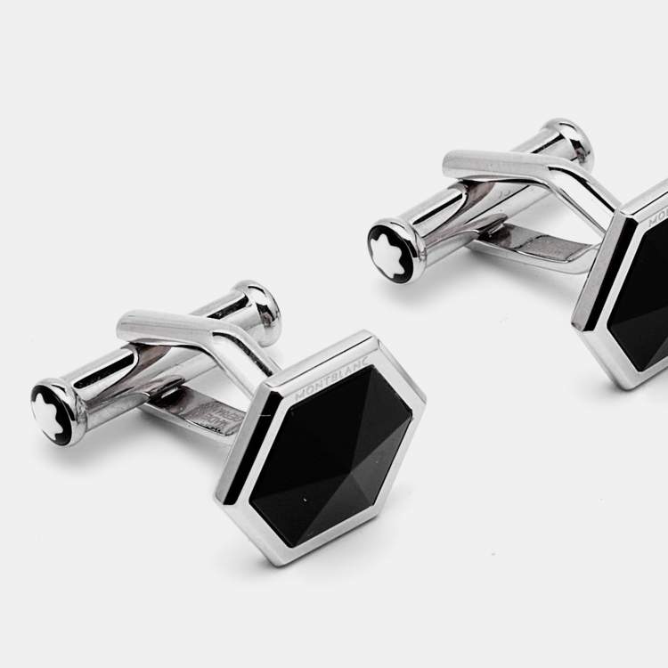 Pre Owned Montblanc Satorial Onyx Stainless Steel Cufflinks