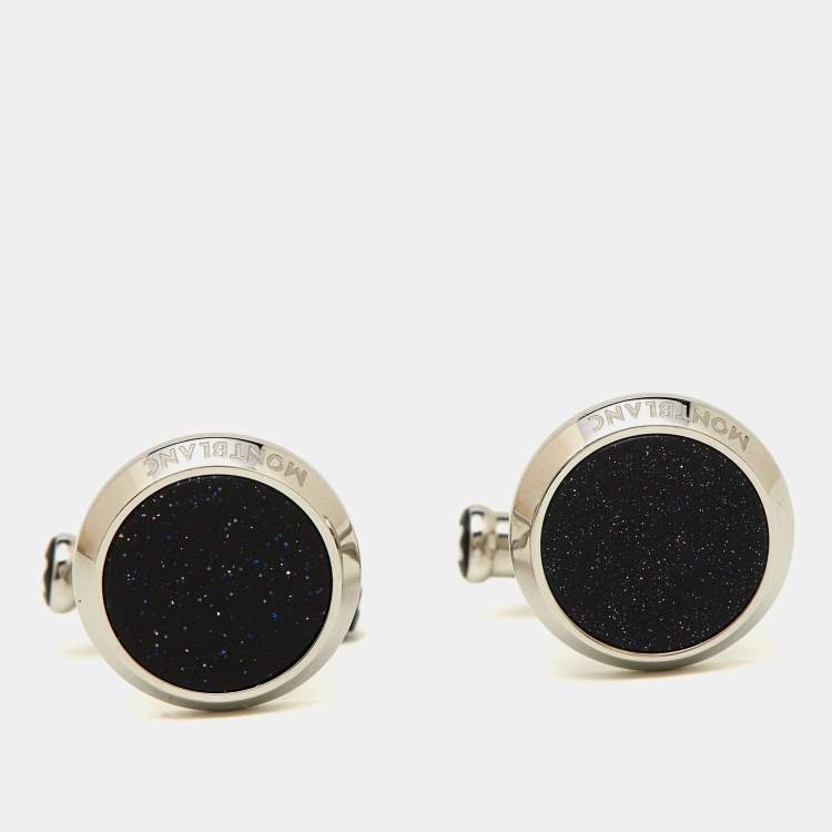Pre Owned Montblanc Meisterstück Blue Goldstone Stainless Steel Round Cufflinks