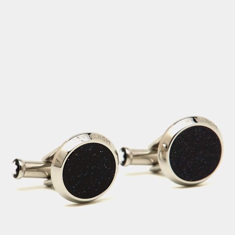 Pre Owned Montblanc Meisterstück Blue Goldstone Stainless Steel Round Cufflinks