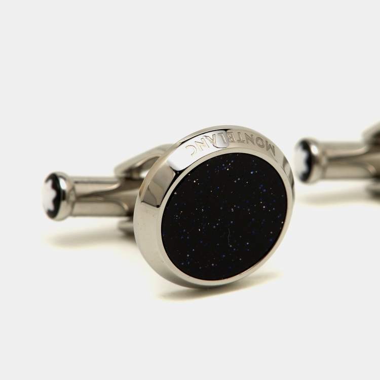 Pre Owned Montblanc Meisterstück Blue Goldstone Stainless Steel Round Cufflinks