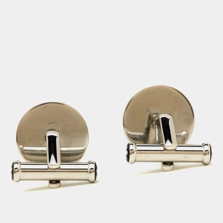 Pre Owned Montblanc Meisterstück Blue Goldstone Stainless Steel Round Cufflinks