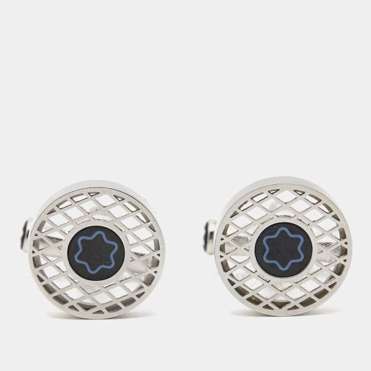 Pre Owned Montblanc Star Glass Enamel Stainless Steel Cufflinks 