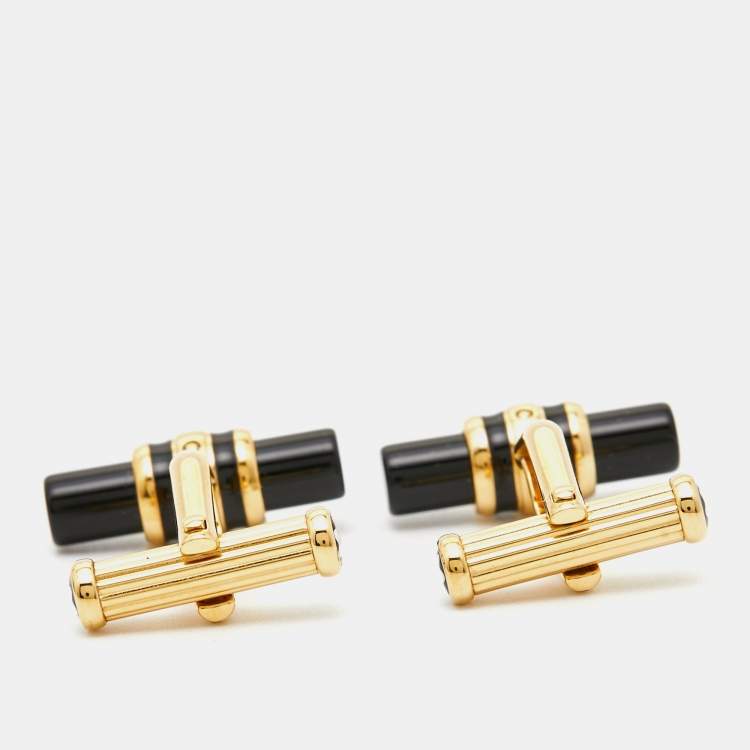 Pre Owned Montblanc Iconic Bar Onyx Gold Tone Cufflinks
