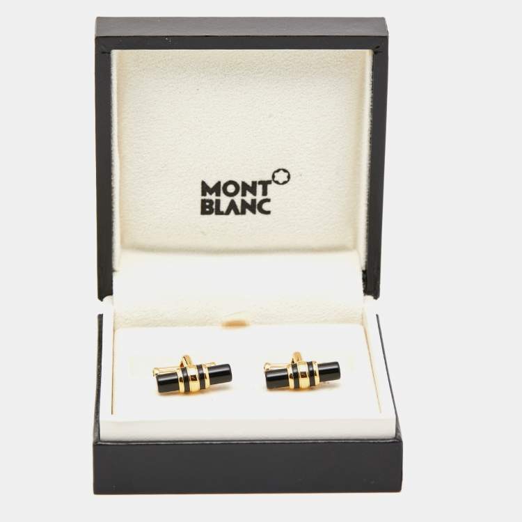 Pre Owned Montblanc Iconic Bar Onyx Gold Tone Cufflinks