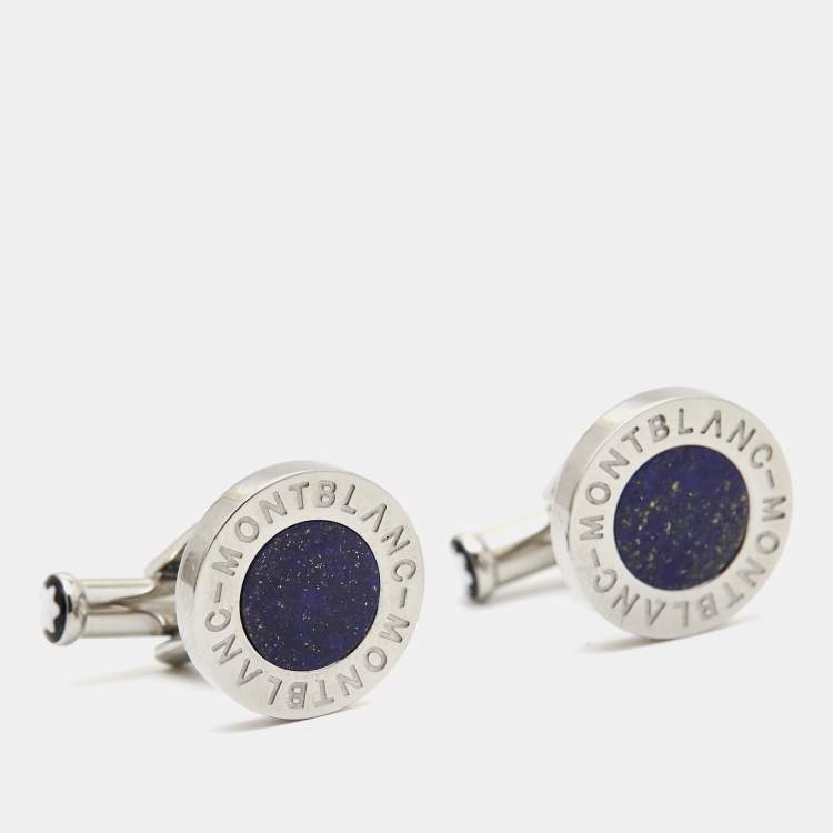 Pre Owned Montblanc Lapis Lazuli Stainless Steel Cufflinks