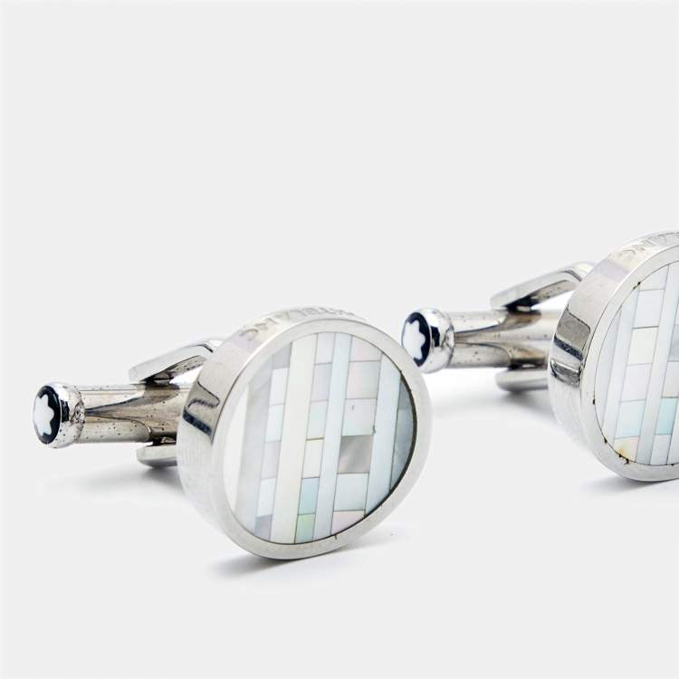 Pre Owned Montblanc Mother of Pearl Steel Cufflinks