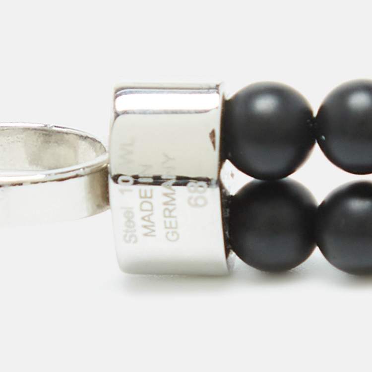 Pre Owned Montblanc Onyx Beads Steel Wrap Me Bracelet