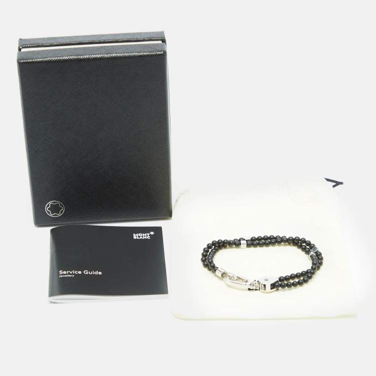 Pre Owned Montblanc Onyx Beads Steel Wrap Me Bracelet