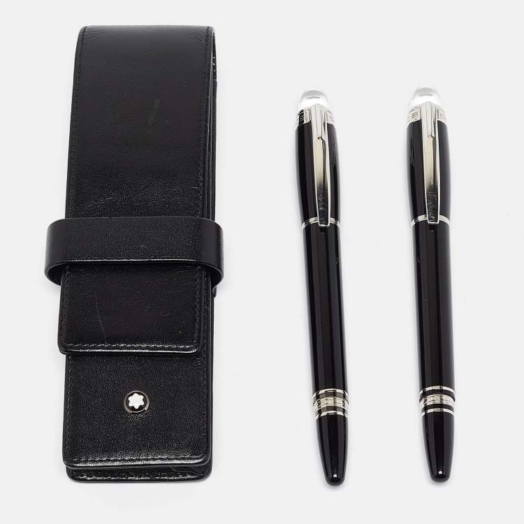Pre Owned Montblanc Black Resin Silver Tone Pens Set of 2 Pens