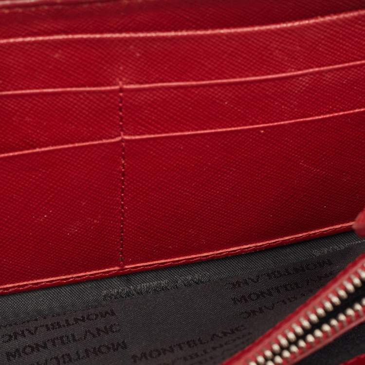 Pre Owned Montblanc Red Leather Meisterstuck Zip Around Wallet
