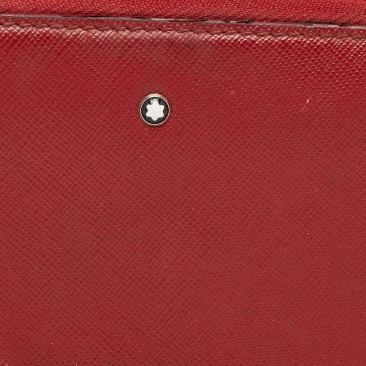 Pre Owned Montblanc Red Leather Meisterstuck Zip Around Wallet