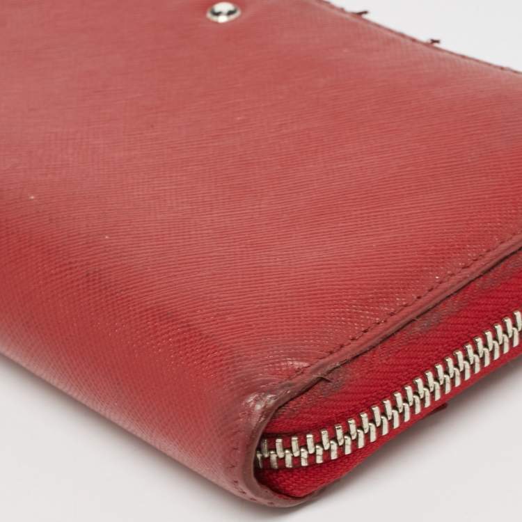 Pre Owned Montblanc Red Leather Meisterstuck Zip Around Wallet