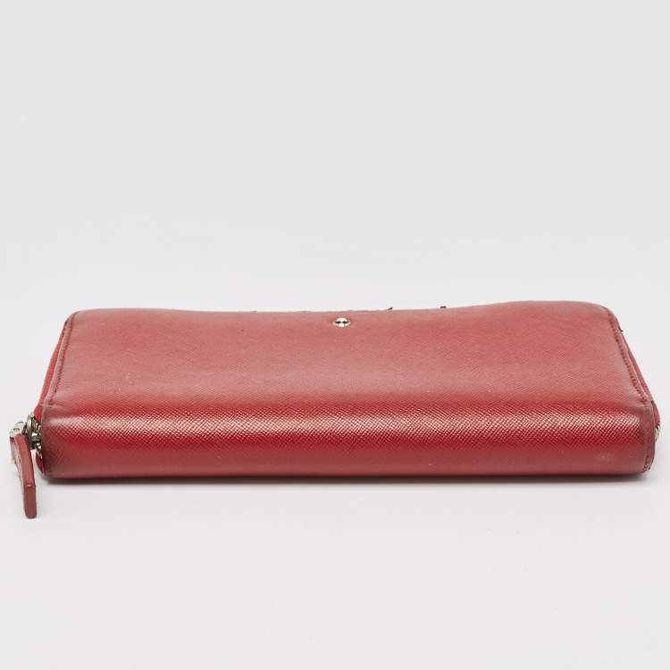 Pre Owned Montblanc Red Leather Meisterstuck Zip Around Wallet
