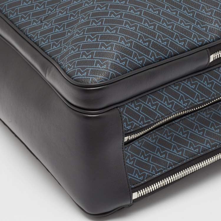 Pre Owned Montblanc Black/Blue Monogram Coated Canvas and Leather Backpack