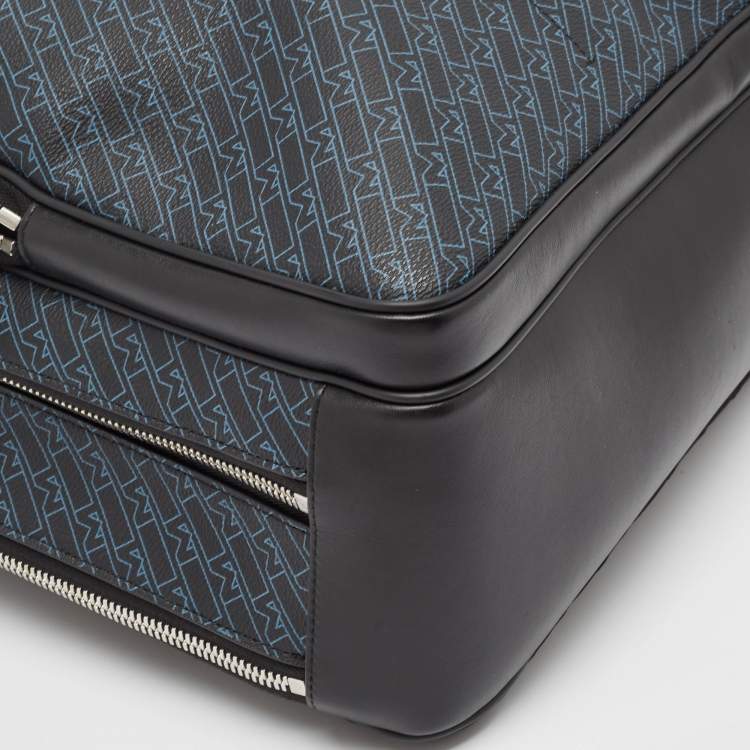 Pre Owned Montblanc Black/Blue Monogram Coated Canvas and Leather Backpack