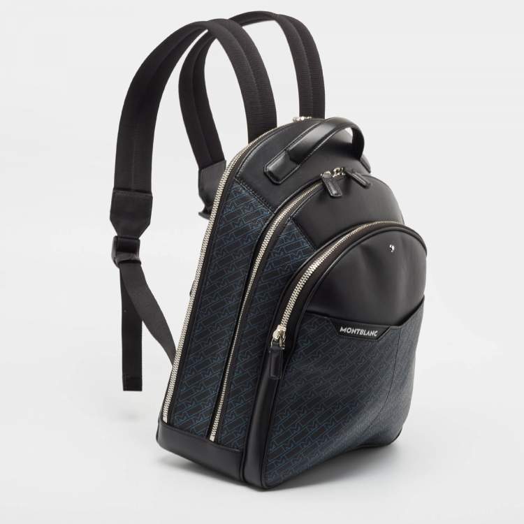 Pre Owned Montblanc Black/Blue Monogram Coated Canvas and Leather Backpack