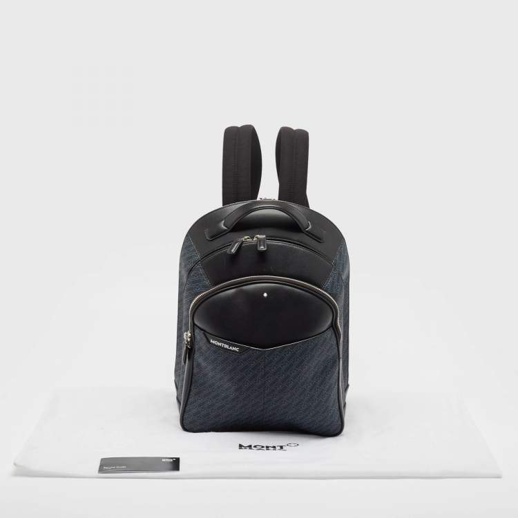 Pre Owned Montblanc Black/Blue Monogram Coated Canvas and Leather Backpack