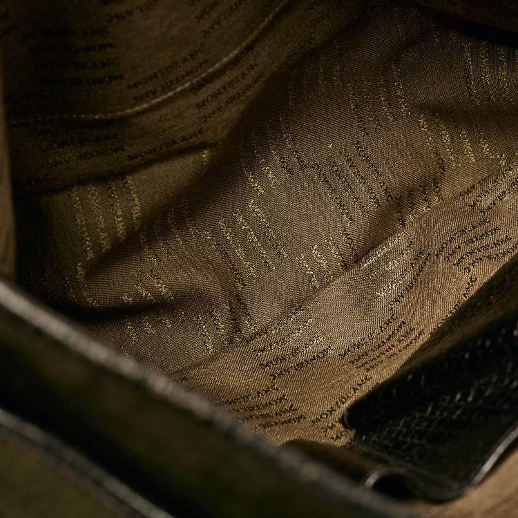 Pre Owned Montblanc Olive Green/Brown Croc Embossed Leather and Nylon Nightflight Messenger Bag