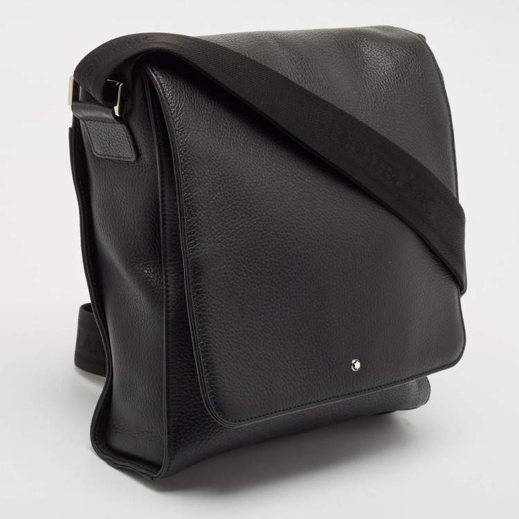 Pre Owned Montblanc Black Leather Meisterstuck North South Messenger Bag