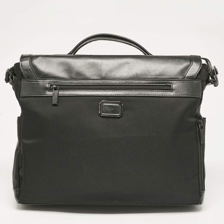 Pre Owned Montblanc Black Leather and Nylon Single Gusset Nightflight Briefcase