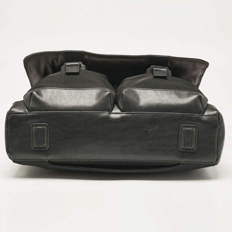 Pre Owned Montblanc Black Leather and Nylon Single Gusset Nightflight Briefcase
