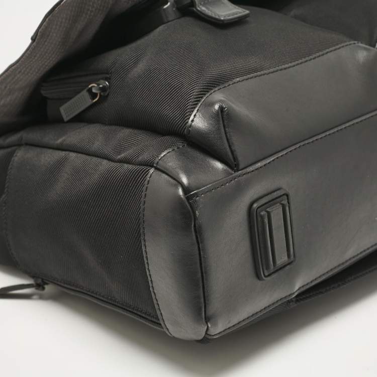 Pre Owned Montblanc Black Leather and Nylon Single Gusset Nightflight Briefcase